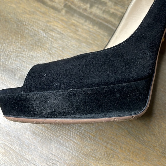PRADA Black Suede Open Peep Toe Platform High Heel Pumps - Picture 13 of 16